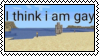 staring out at the minecraft sea from a minecraft beach with the text 'i think i am gay'